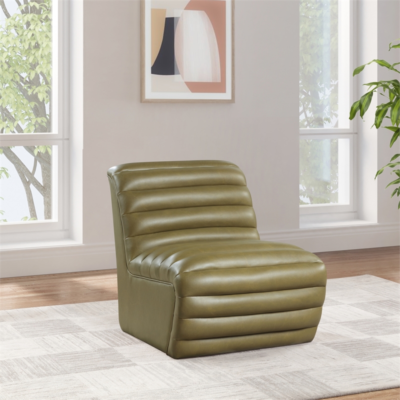 Bowery Hill Contemporary Deep Channel Tufted Soft Olive n Leather Accent Chair