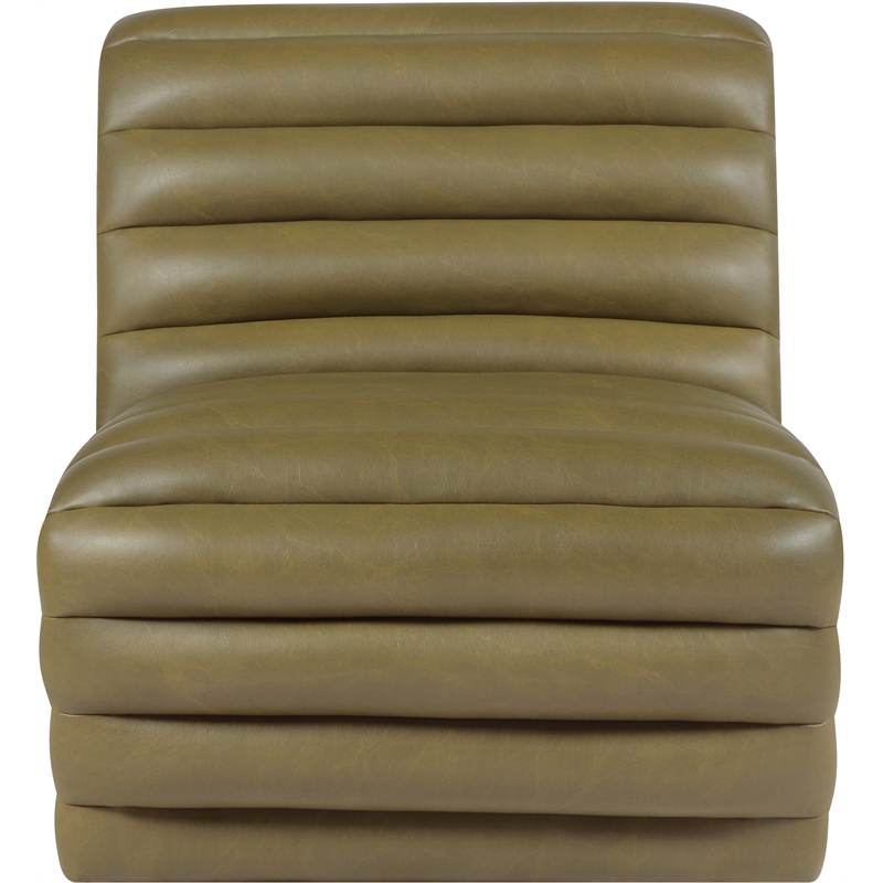 Bowery Hill Contemporary Deep Channel Tufted Soft Olive n Leather Accent Chair