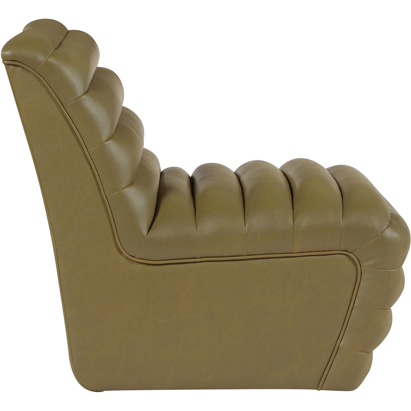 Bowery Hill Contemporary Deep Channel Tufted Soft Olive n Leather Accent Chair