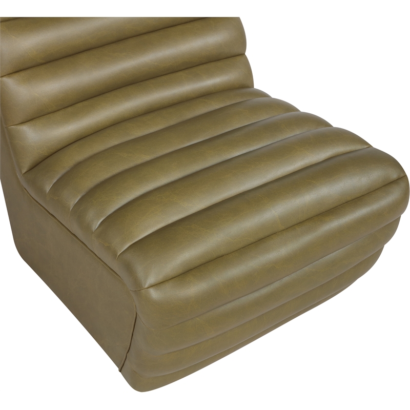 Bowery Hill Contemporary Deep Channel Tufted Soft Olive n Leather Accent Chair