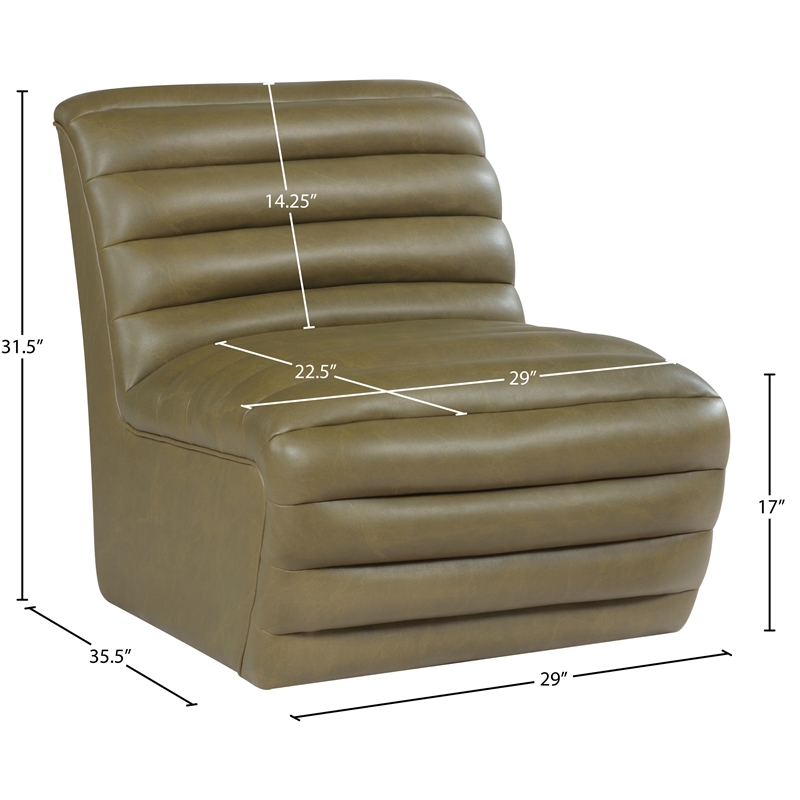 Bowery Hill Contemporary Deep Channel Tufted Soft Olive n Leather Accent Chair
