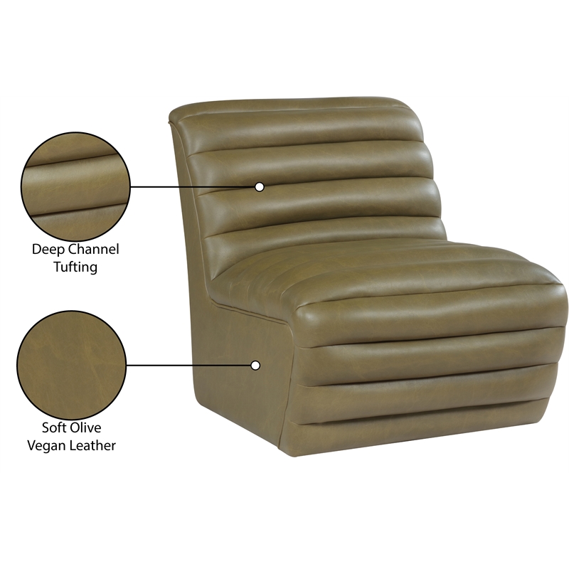 Bowery Hill Contemporary Deep Channel Tufted Soft Olive n Leather Accent Chair