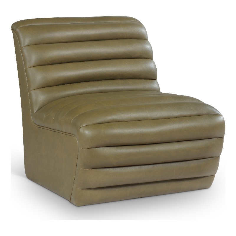 Bowery Hill Contemporary Deep Channel Tufted Soft Olive n Leather Accent Chair