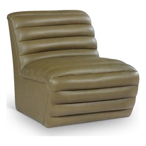 Bowery Hill Contemporary Deep Channel Tufted Soft Olive n Leather Accent Chair