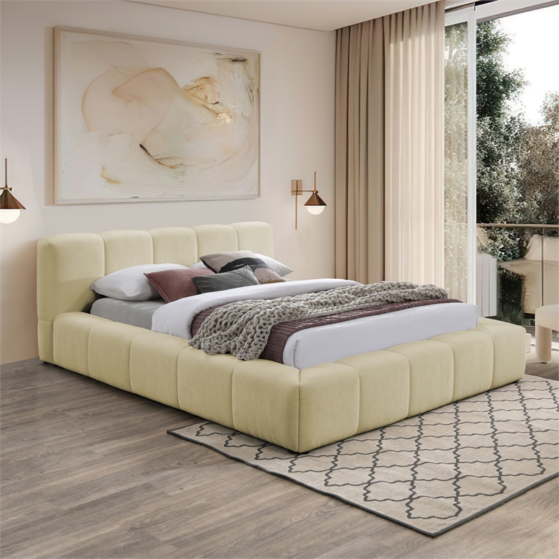 Bowery Hill Contemporary Soft Beige Chenille Fabric Queen Bed