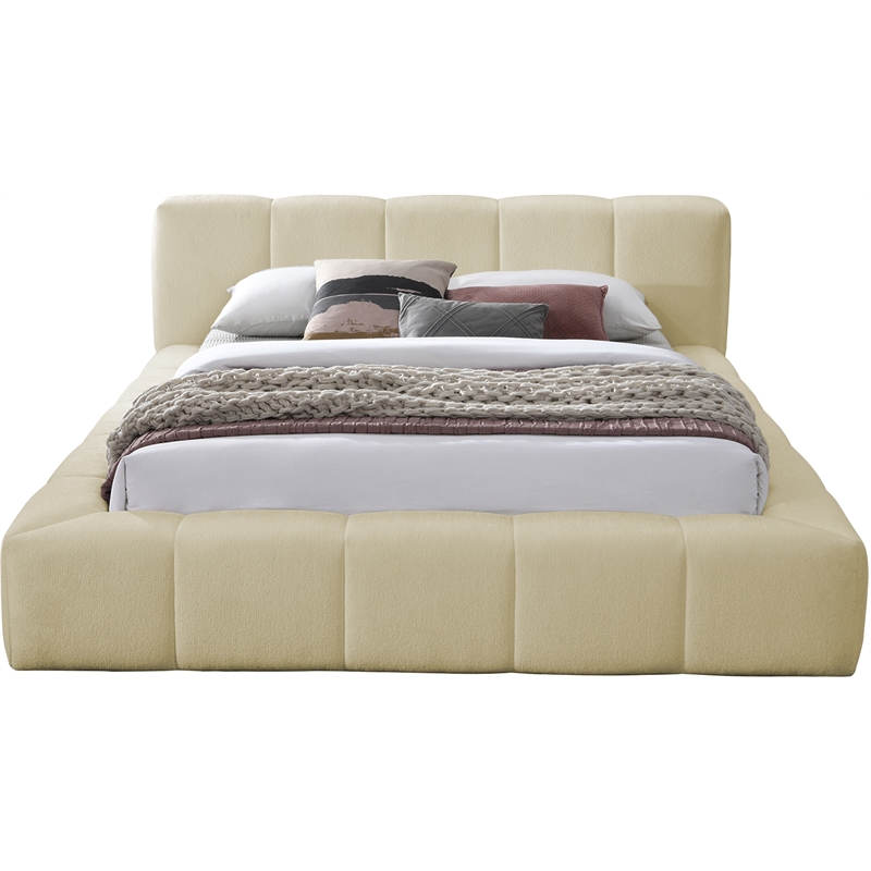 Bowery Hill Contemporary Soft Beige Chenille Fabric Queen Bed