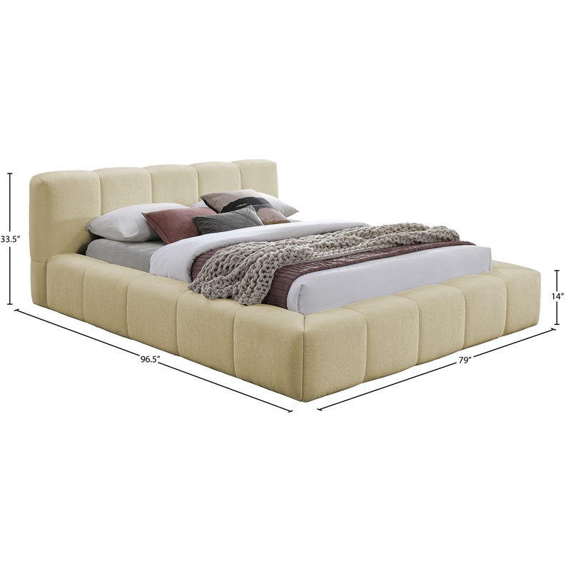 Bowery Hill Contemporary Soft Beige Chenille Fabric Queen Bed