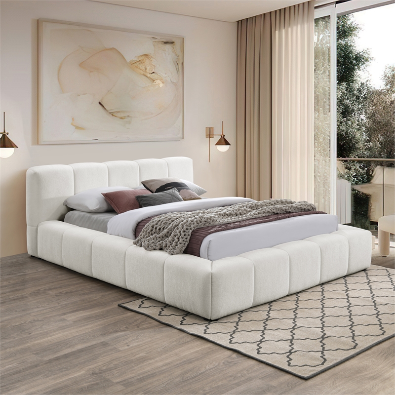 Bowery Hill Contemporary Soft Cream Chenille Fabric Full Bed