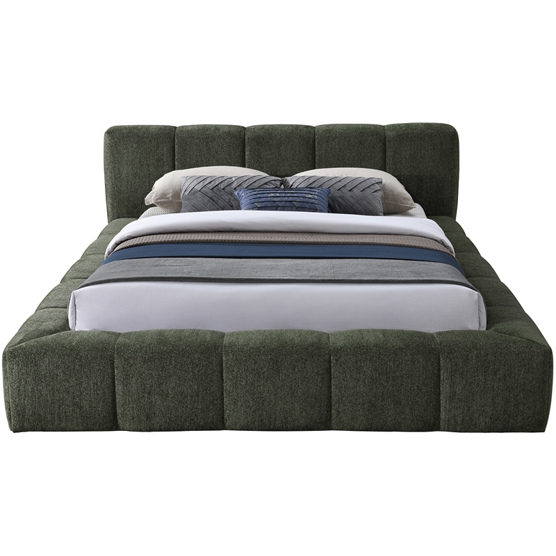 Bowery Hill Contemporary Soft Olive Chenille Fabric Queen Bed