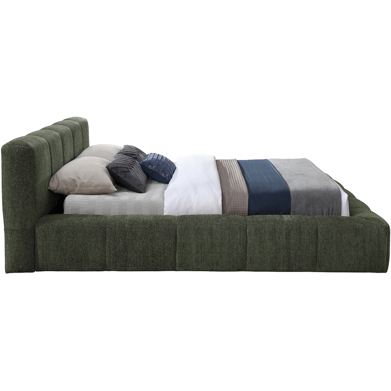 Bowery Hill Contemporary Soft Olive Chenille Fabric Queen Bed
