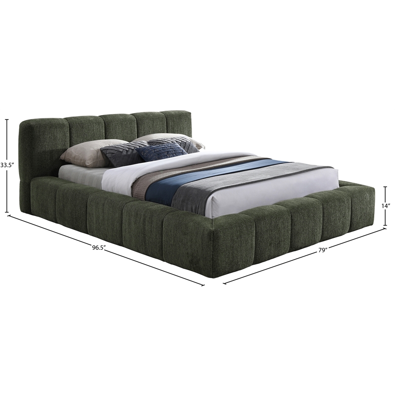 Bowery Hill Contemporary Soft Olive Chenille Fabric Queen Bed