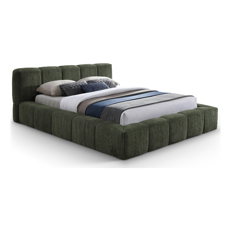 Bowery Hill Contemporary Soft Olive Chenille Fabric Queen Bed