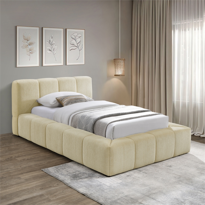 Bowery Hill Contemporary Soft Beige Chenille Fabric Twin Bed