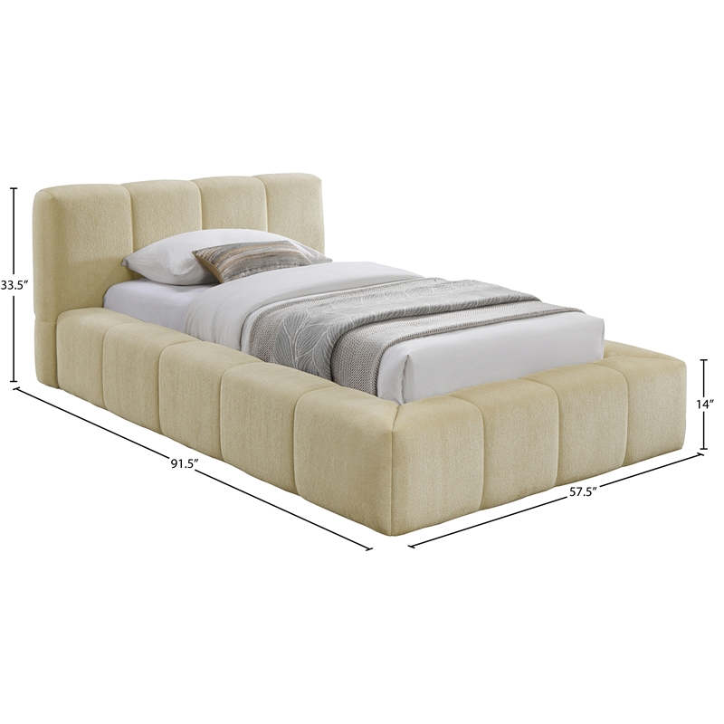 Bowery Hill Contemporary Soft Beige Chenille Fabric Twin Bed