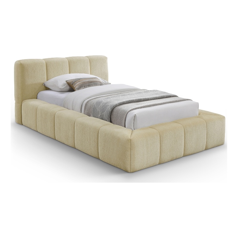 Bowery Hill Contemporary Soft Beige Chenille Fabric Twin Bed