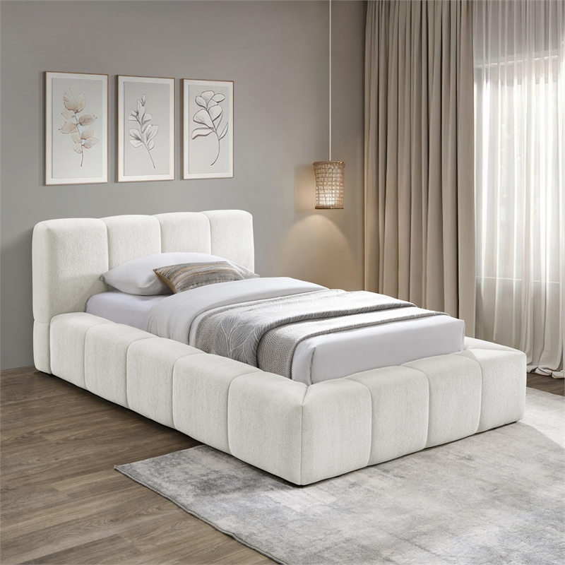 Bowery Hill Contemporary Soft Cream Chenille Fabric Twin Bed