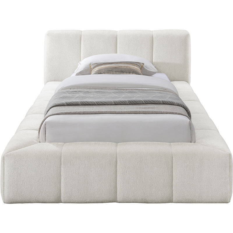 Bowery Hill Contemporary Soft Cream Chenille Fabric Twin Bed