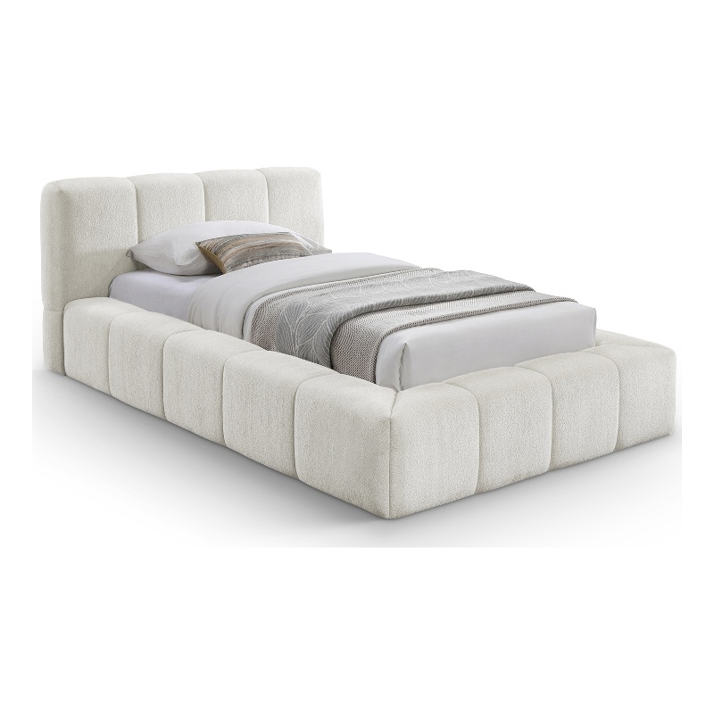 Bowery Hill Contemporary Soft Cream Chenille Fabric Twin Bed
