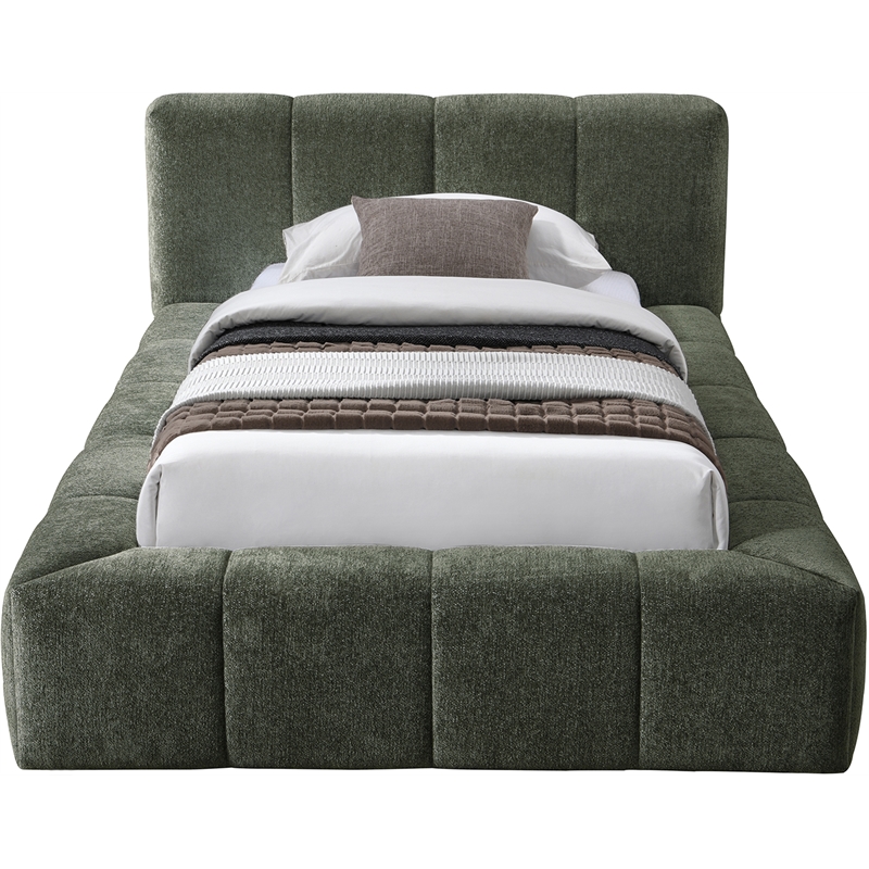 Bowery Hill Contemporary Soft Olive Chenille Fabric Twin Bed
