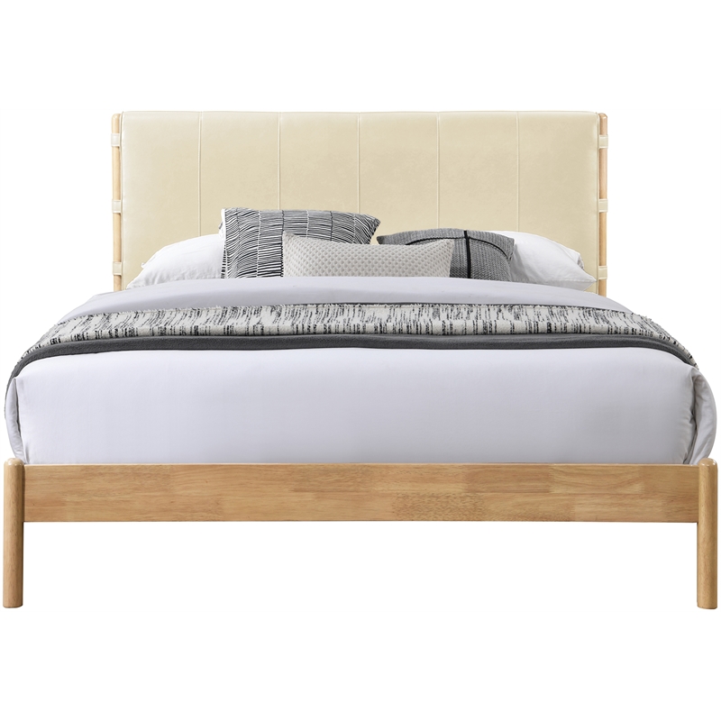 Bowery Hill Mid-Century Modern Soft Cream Vegan Leather Full Bed