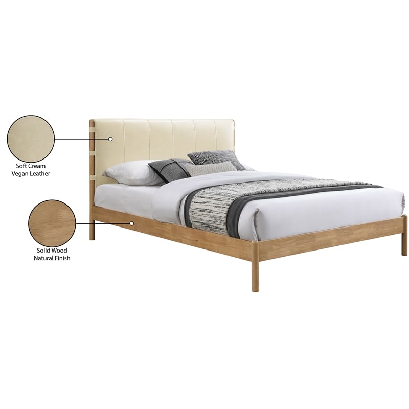 Bowery Hill Mid-Century Modern Soft Cream Vegan Leather Full Bed