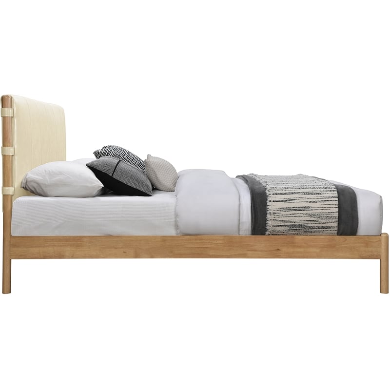 Bowery Hill Mid-Century Modern Soft Cream Vegan Leather Queen Bed