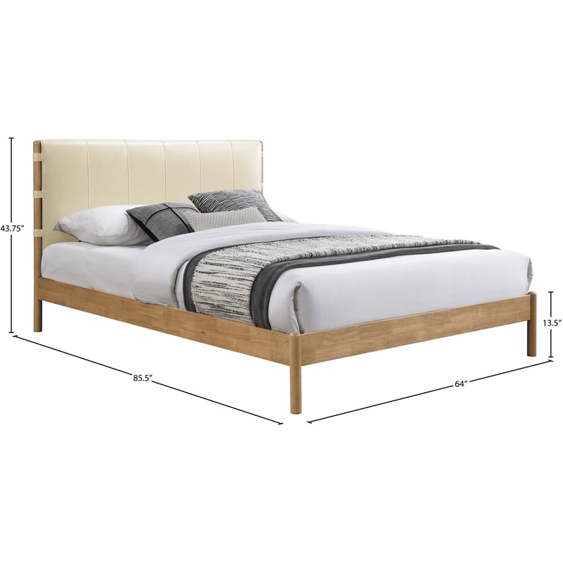 Bowery Hill Mid-Century Modern Soft Cream Vegan Leather Queen Bed
