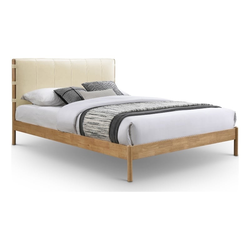 Bowery Hill Mid-Century Modern Soft Cream Vegan Leather Queen Bed