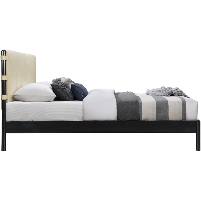 Bowery Hill Contemporary Soft Cream Vegan Leather Queen Fully Slatted Bed