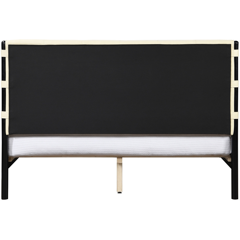 Bowery Hill Contemporary Soft Cream Vegan Leather Queen Fully Slatted Bed
