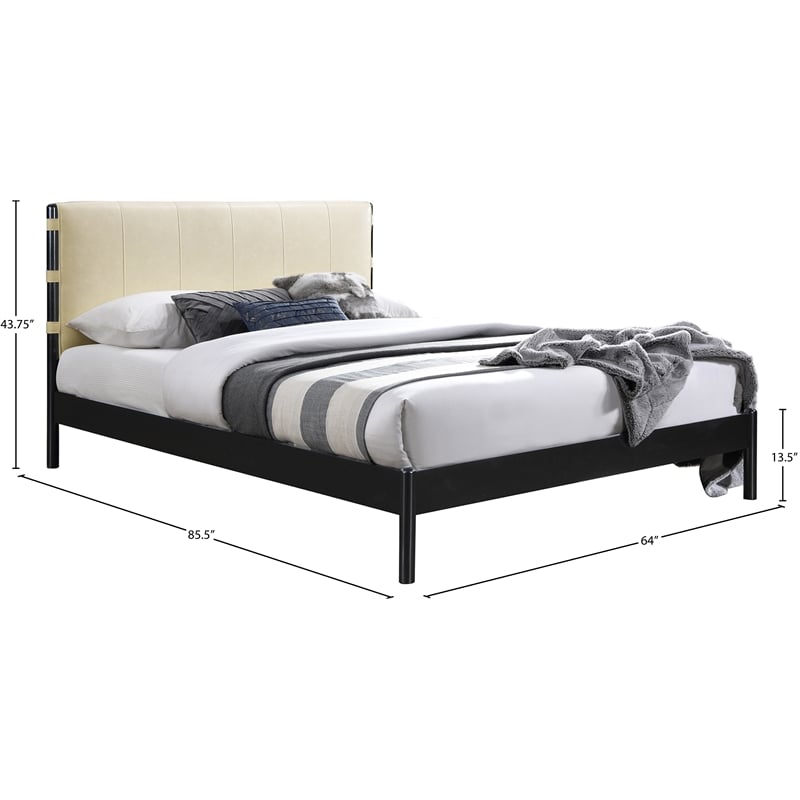 Bowery Hill Contemporary Soft Cream Vegan Leather Queen Fully Slatted Bed