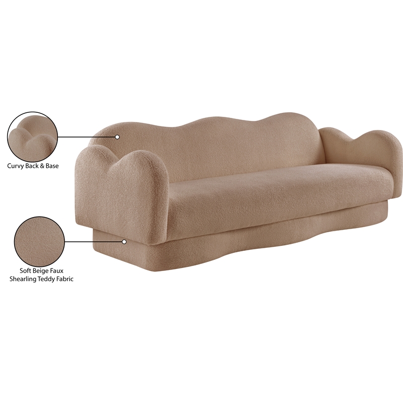 Bowery Hill Contemporary Soft Beige Teddy Durable Fabric Sofa