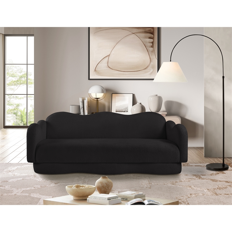 Bowery Hill Contemporary Soft Black Teddy Durable Fabric Sofa