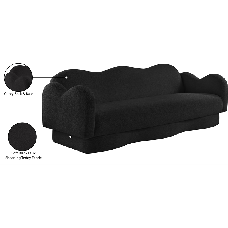 Bowery Hill Contemporary Soft Black Teddy Durable Fabric Sofa
