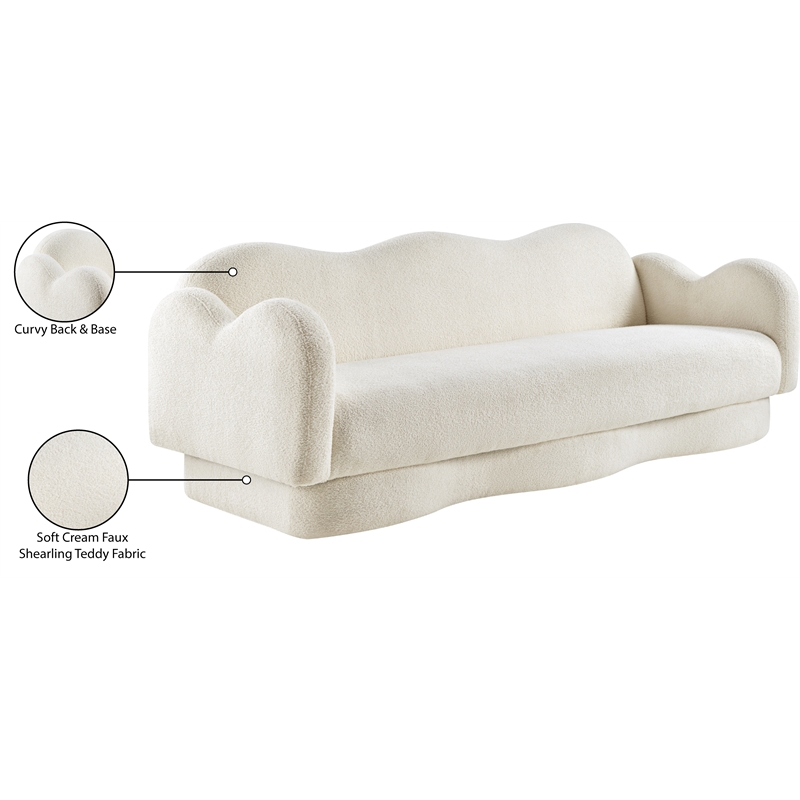 Bowery Hill Contemporary Soft Cream Teddy Durable Fabric Sofa