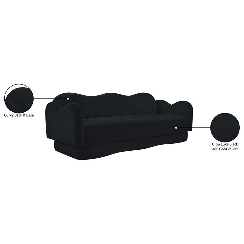 Bowery Hill Contemporary Solid Wood Frame Black Durable Velvet Sofa