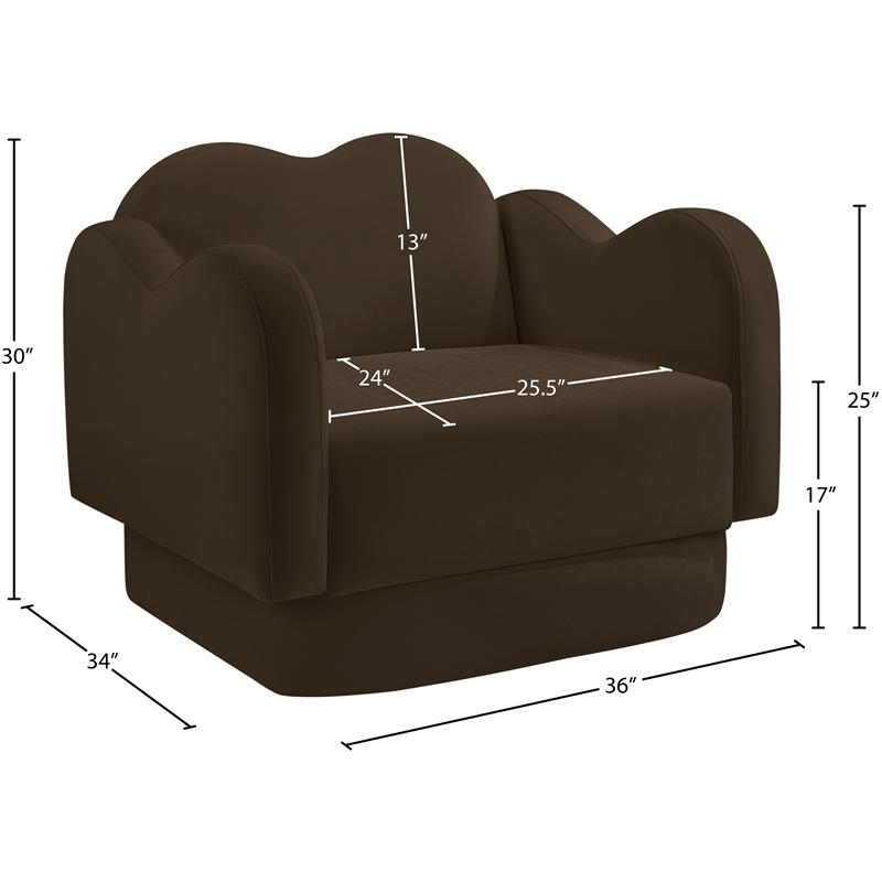 Bowery Hill Contemporary Solid Wood Frame Brown Durable Velvet Chair