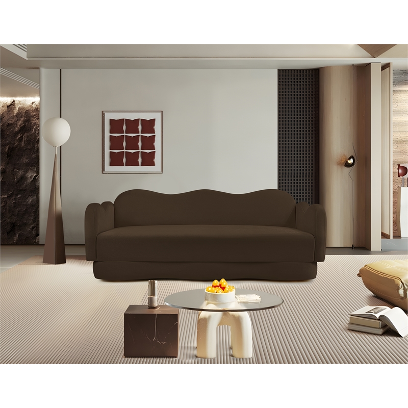 Bowery Hill Contemporary Solid Wood Frame Brown Durable Velvet Sofa