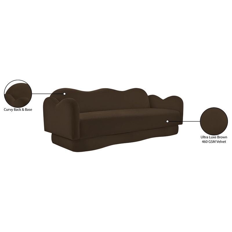 Bowery Hill Contemporary Solid Wood Frame Brown Durable Velvet Sofa