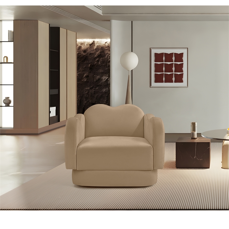 Bowery Hill Contemporary Solid Wood Frame Camel Durable Velvet Chair