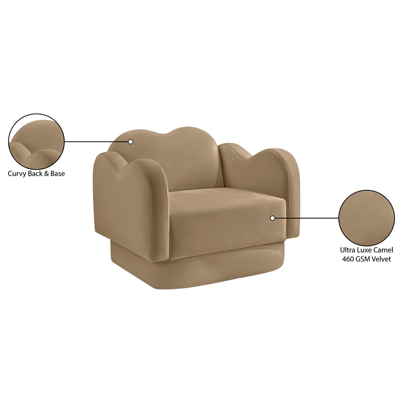 Bowery Hill Contemporary Solid Wood Frame Camel Durable Velvet Chair