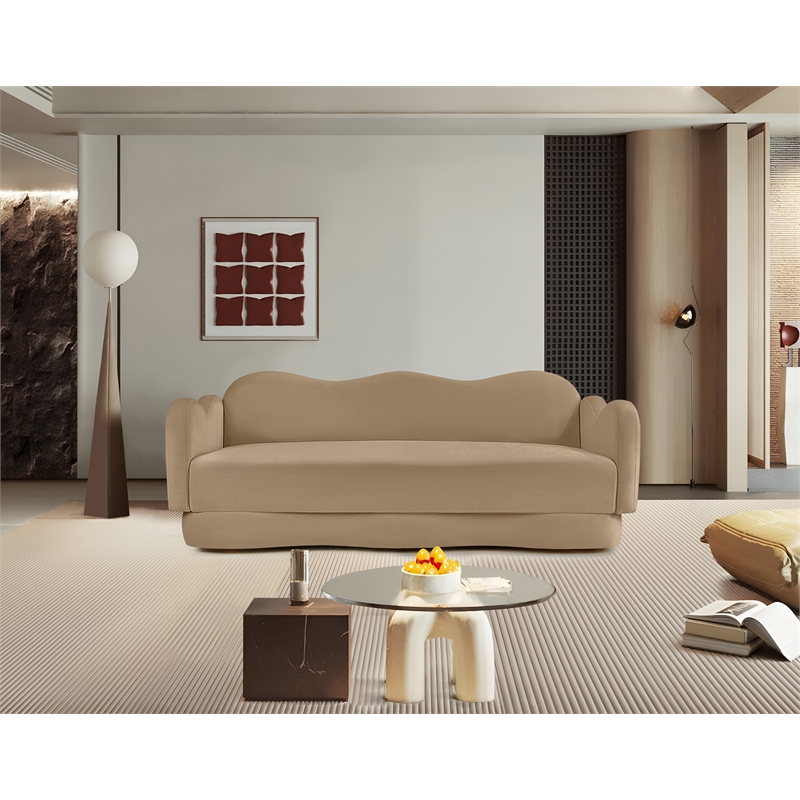 Bowery Hill Contemporary Solid Wood Frame Camel Durable Velvet Sofa