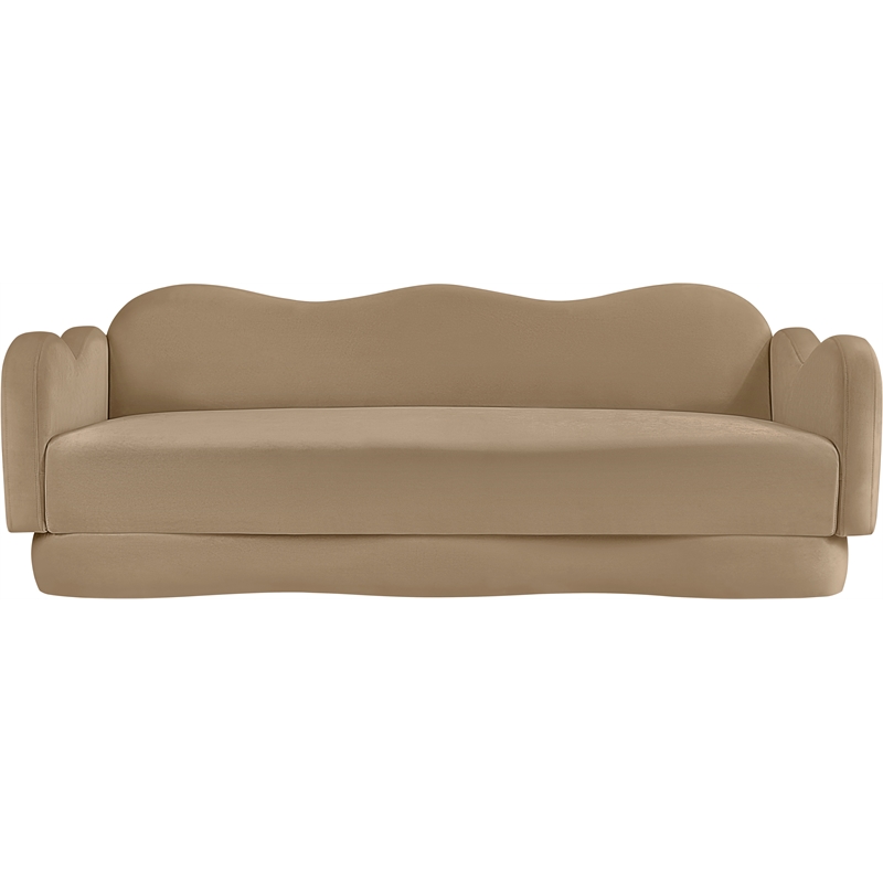 Bowery Hill Contemporary Solid Wood Frame Camel Durable Velvet Sofa