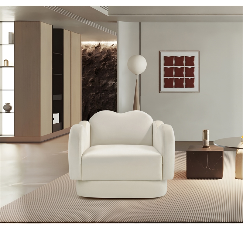 Bowery Hill Contemporary Solid Wood Frame Cream Durable Velvet Chair