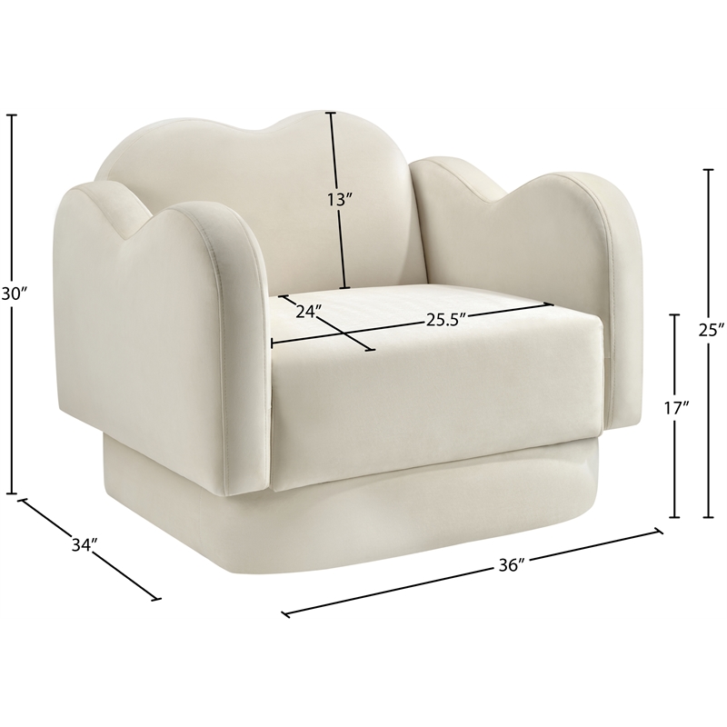 Bowery Hill Contemporary Solid Wood Frame Cream Durable Velvet Chair