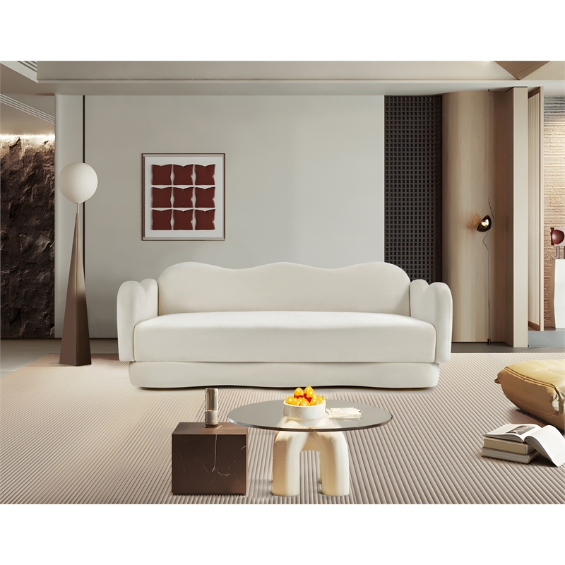 Bowery Hill Contemporary Solid Wood Frame Cream Durable Velvet Sofa