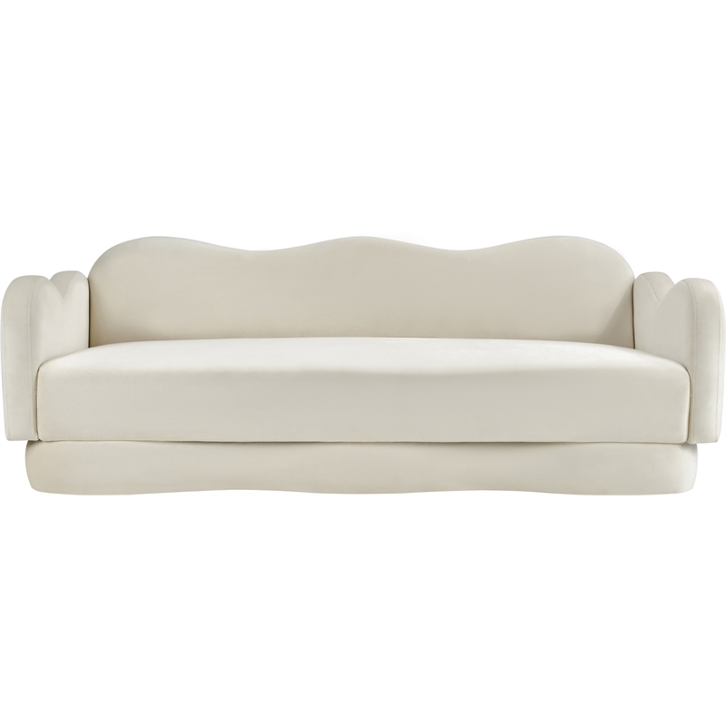 Bowery Hill Contemporary Solid Wood Frame Cream Durable Velvet Sofa