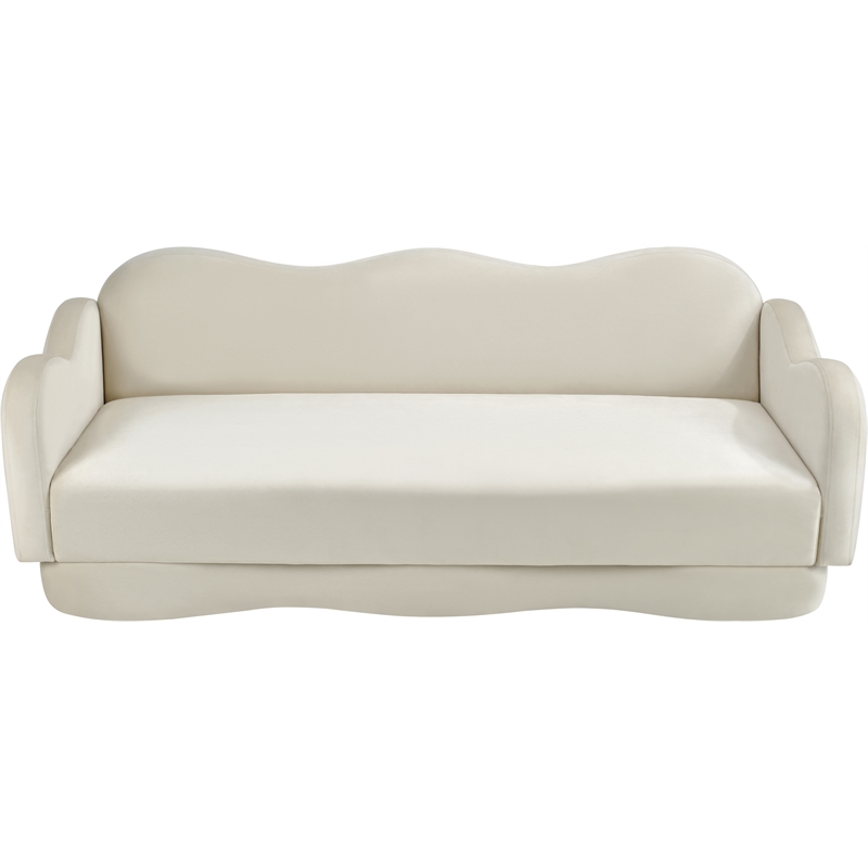 Bowery Hill Contemporary Solid Wood Frame Cream Durable Velvet Sofa