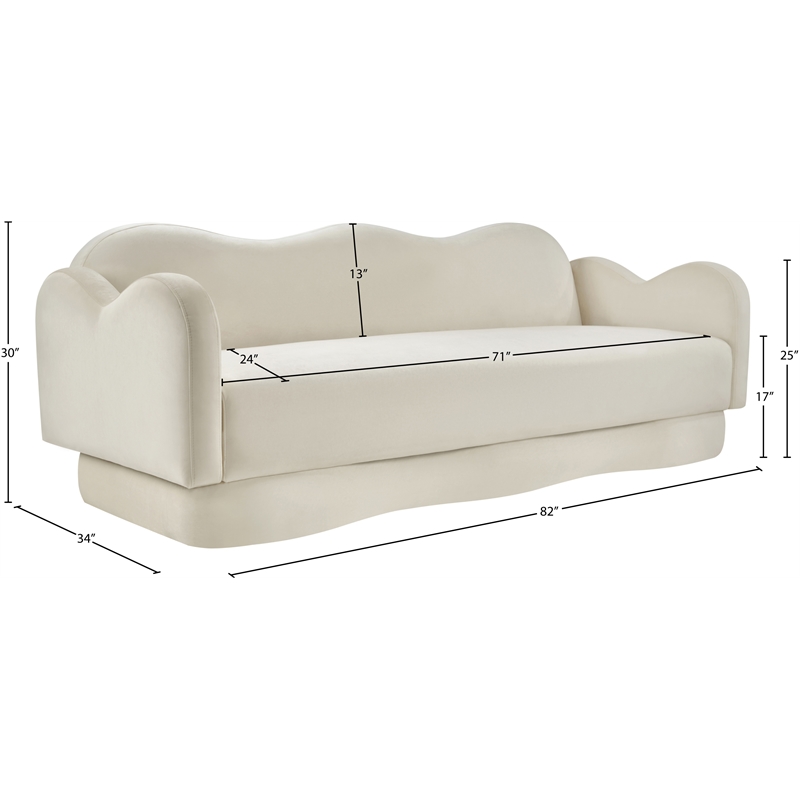 Bowery Hill Contemporary Solid Wood Frame Cream Durable Velvet Sofa