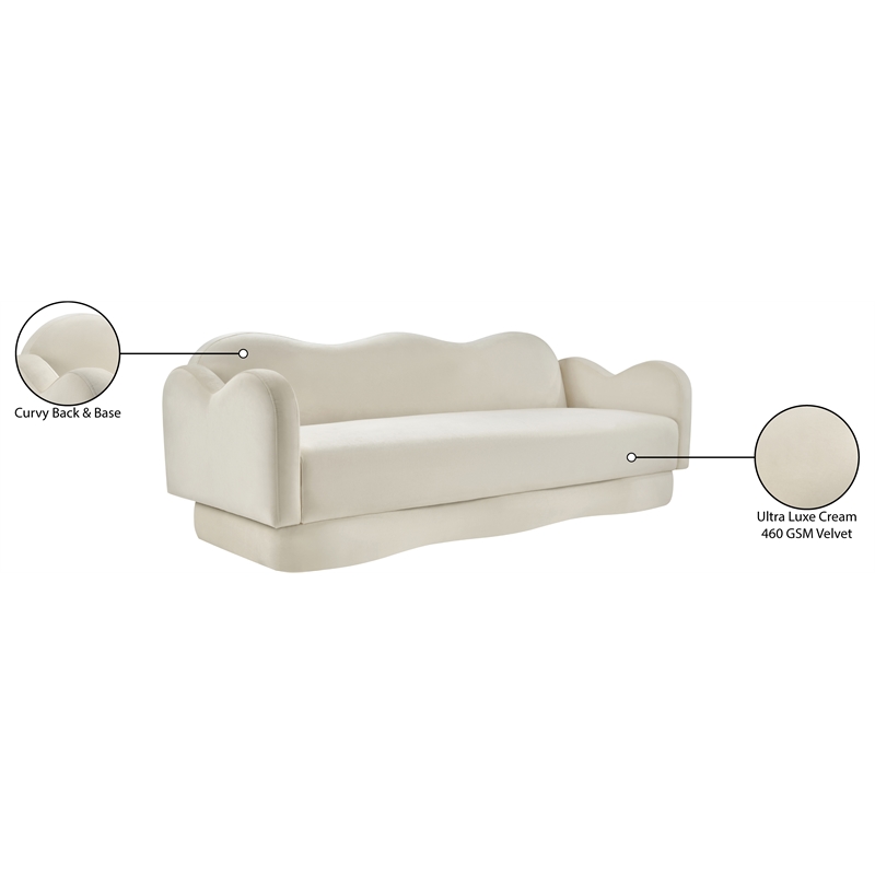 Bowery Hill Contemporary Solid Wood Frame Cream Durable Velvet Sofa